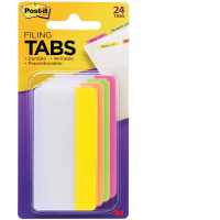 Post-it® Tabs File Tabs, 3 x 1 1/2, Assorted Brights, 24/Pack